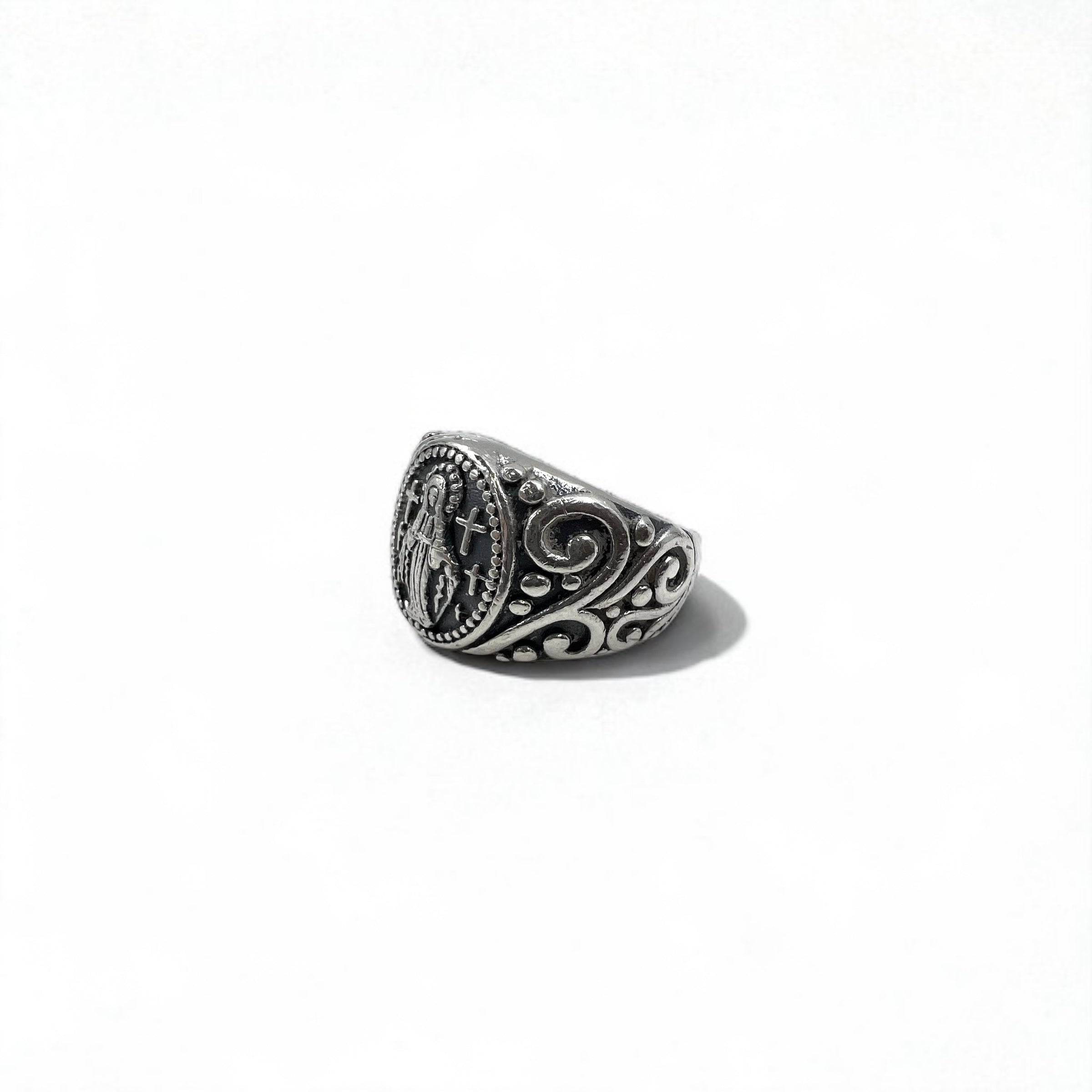 Anello Vintage Vergine Maria in Argento, Misura 17, Argento 925, Croce, Arabesco