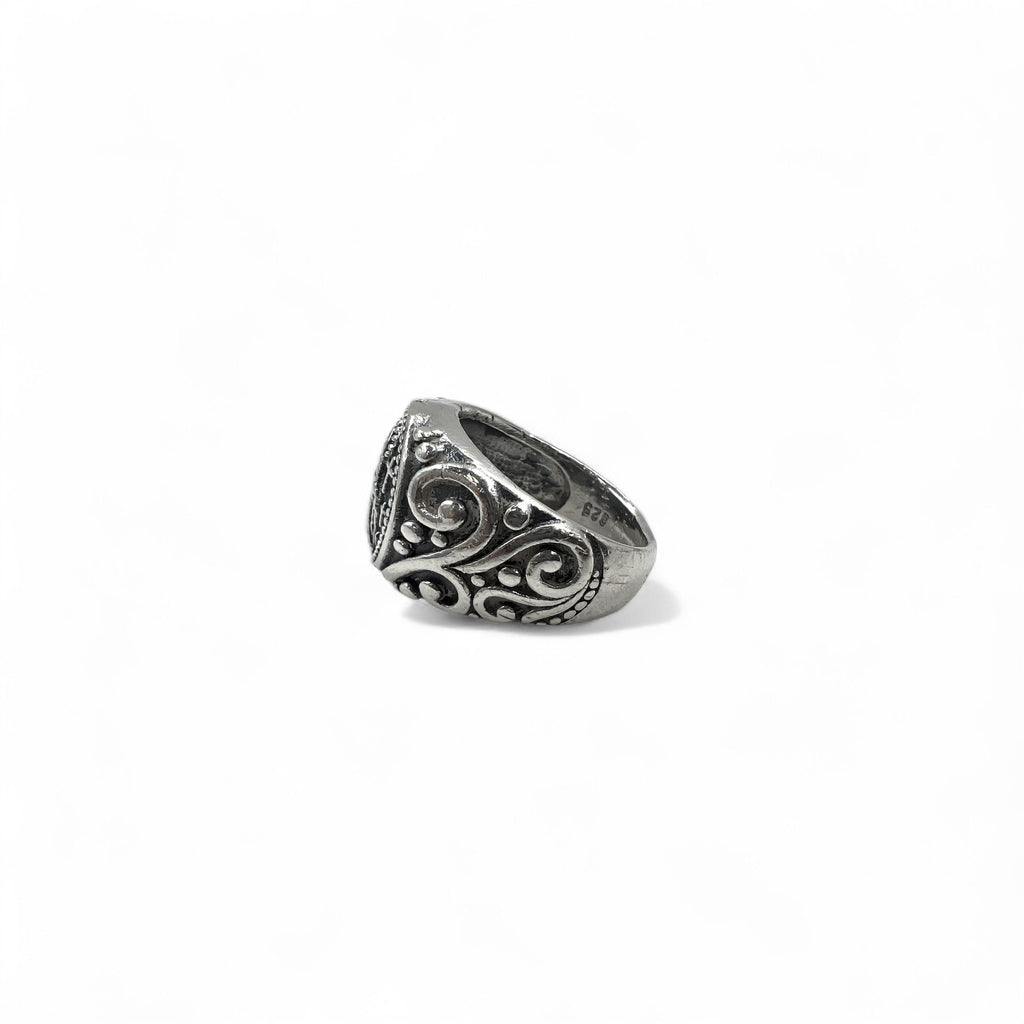 Anello Vintage Vergine Maria in Argento, Misura 17, Argento 925, Croce, Arabesco