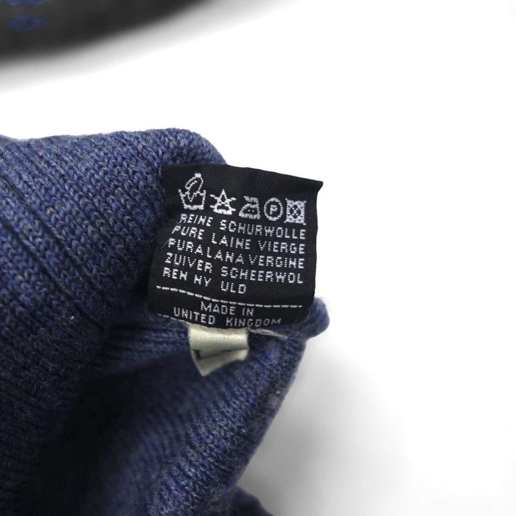 BURBERRYS 80年代 イギリス製 エルボーパッチ ニット カーディガン L ネイビー ウール レザー切替