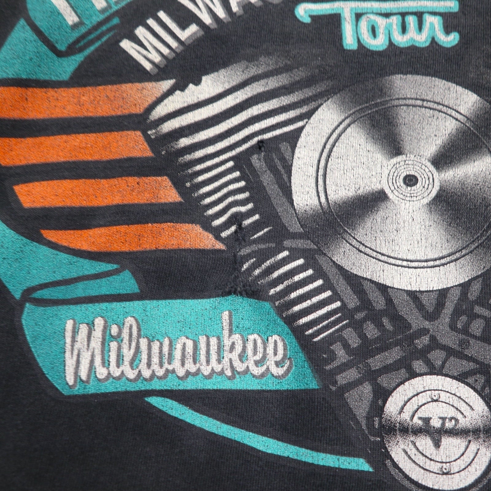 HARLEY DAVIDSON T-shirt vintage anni '90 stampa su entrambi i lati XL nera cucitura singola del 1995 MILWAUKEE ENGINE PLANT TOUR