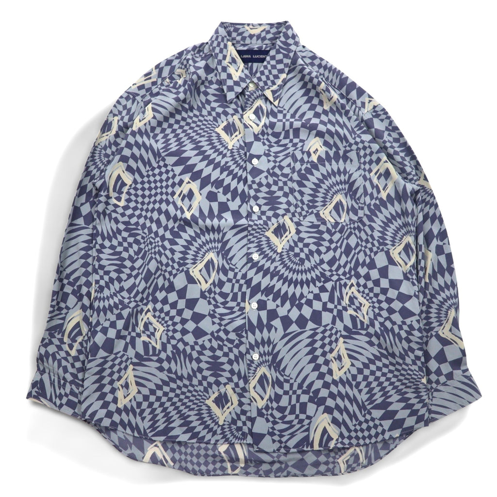 Vintage Anni '90 Camicia Retrò Made in Japan LAMA LUCENTE Anni '90 Maglia fantasia intera taglia unica blu Motivo geometrico Poliestere Made in Japan