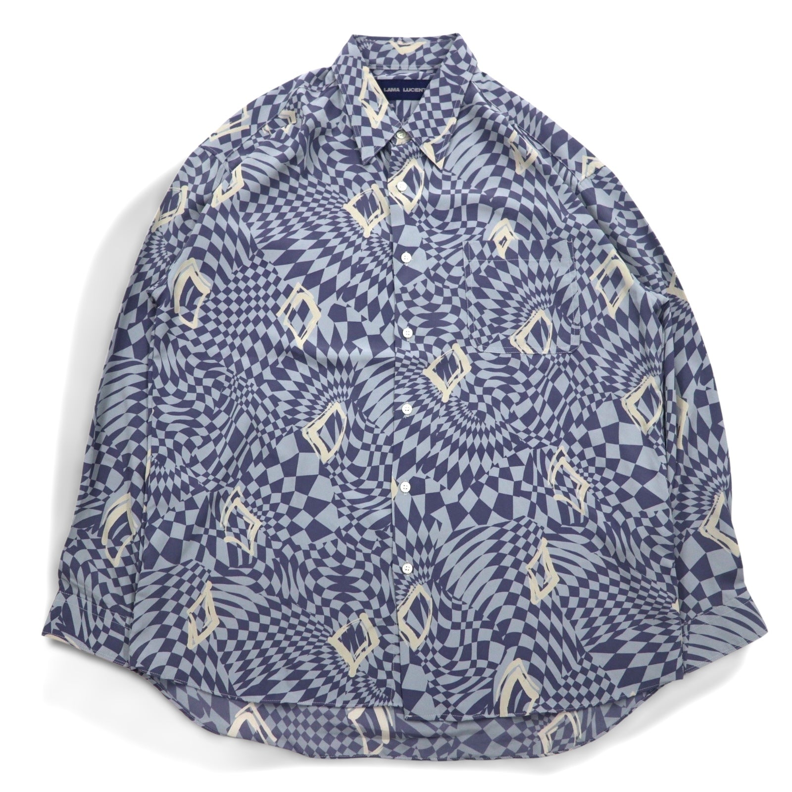 Vintage Anni '90 Camicia Retrò Made in Japan LAMA LUCENTE Anni '90 Maglia fantasia intera taglia unica blu Motivo geometrico Poliestere Made in Japan