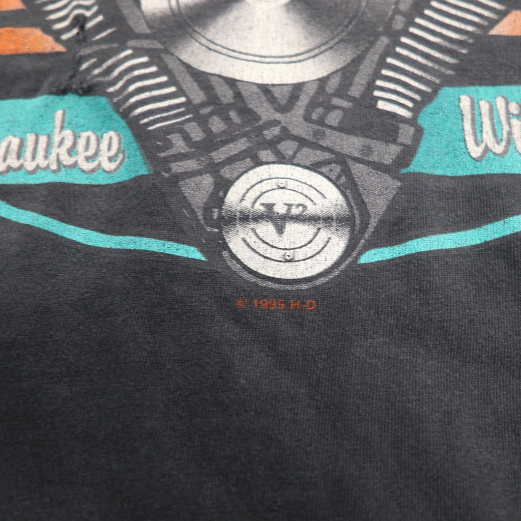 HARLEY DAVIDSON T-shirt vintage anni '90 stampa su entrambi i lati XL nera cucitura singola del 1995 MILWAUKEE ENGINE PLANT TOUR