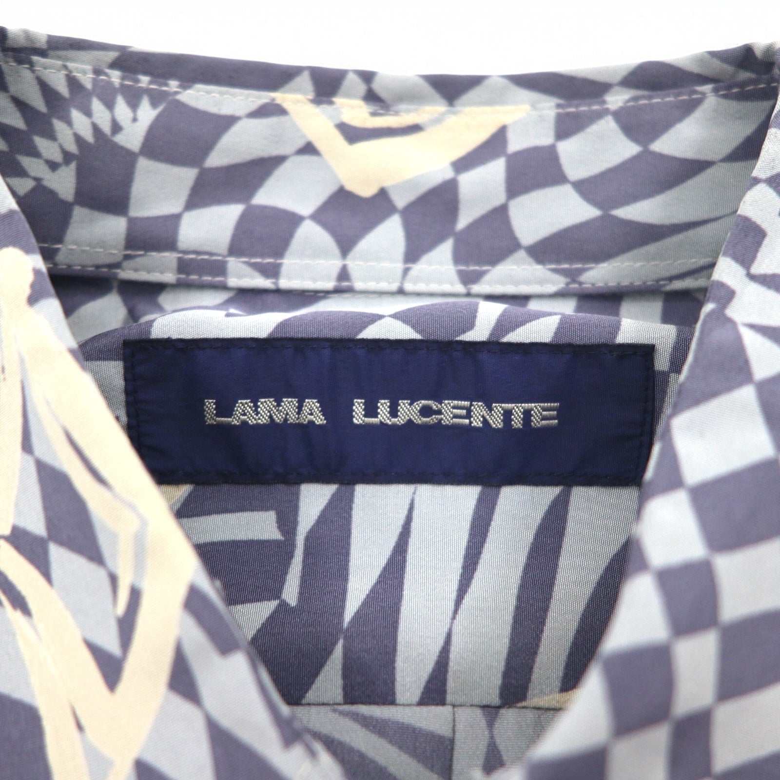 Vintage Anni '90 Camicia Retrò Made in Japan LAMA LUCENTE Anni '90 Maglia fantasia intera taglia unica blu Motivo geometrico Poliestere Made in Japan