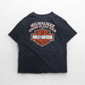 HARLEY DAVIDSON T-shirt vintage anni '90 stampa su entrambi i lati XL nera cucitura singola del 1995 MILWAUKEE ENGINE PLANT TOUR