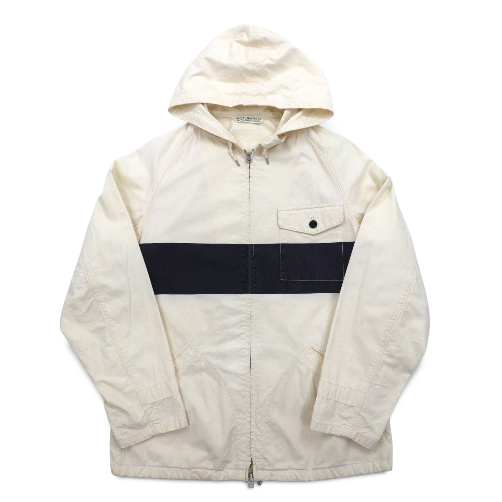 PHIGVEL Felpa con cappuccio "Deck" S bianca, coulisse, WALDES doppia zip, effetto vintage, PMX-OT01 Made in Japan