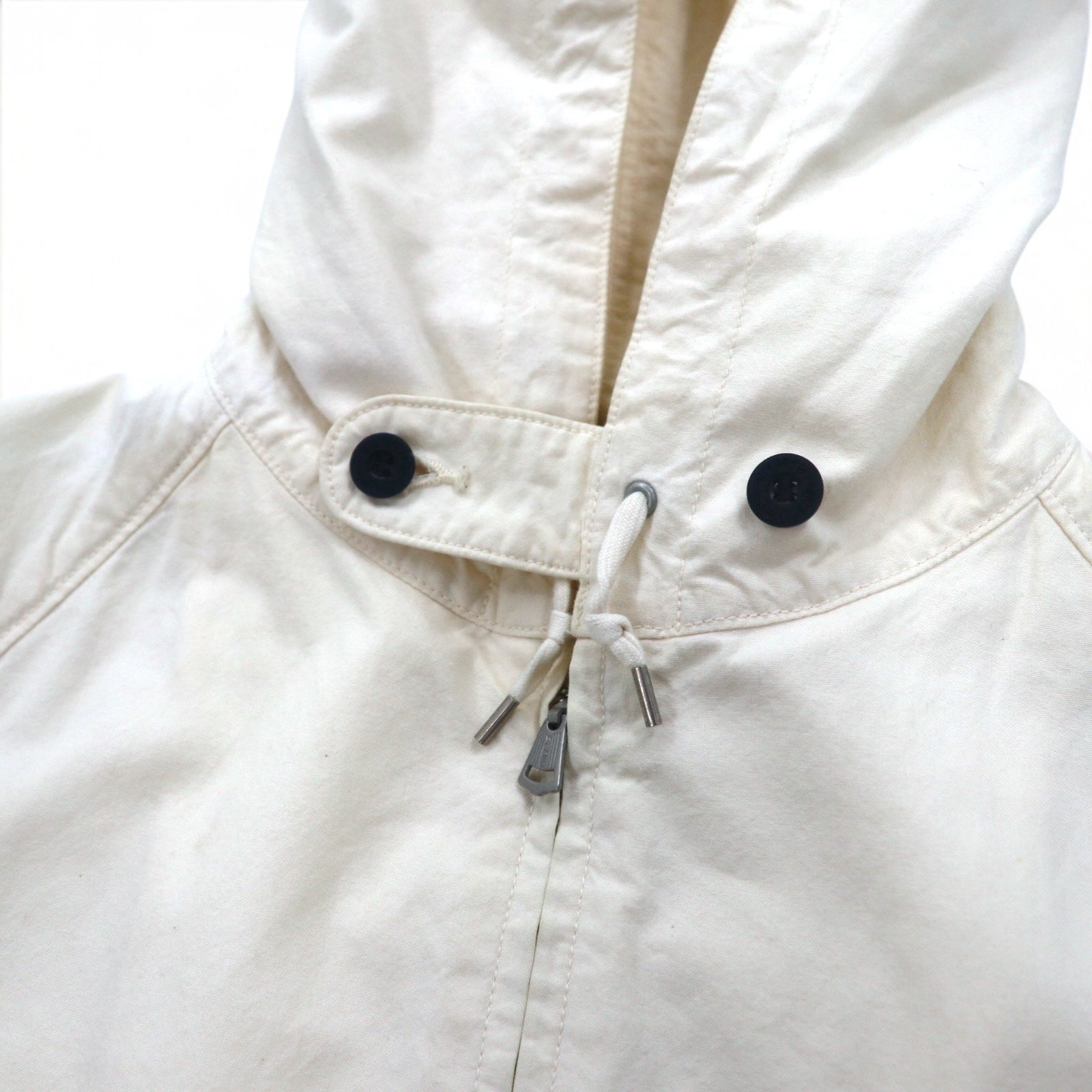 PHIGVEL Felpa con cappuccio "Deck" S bianca, coulisse, WALDES doppia zip, effetto vintage, PMX-OT01 Made in Japan