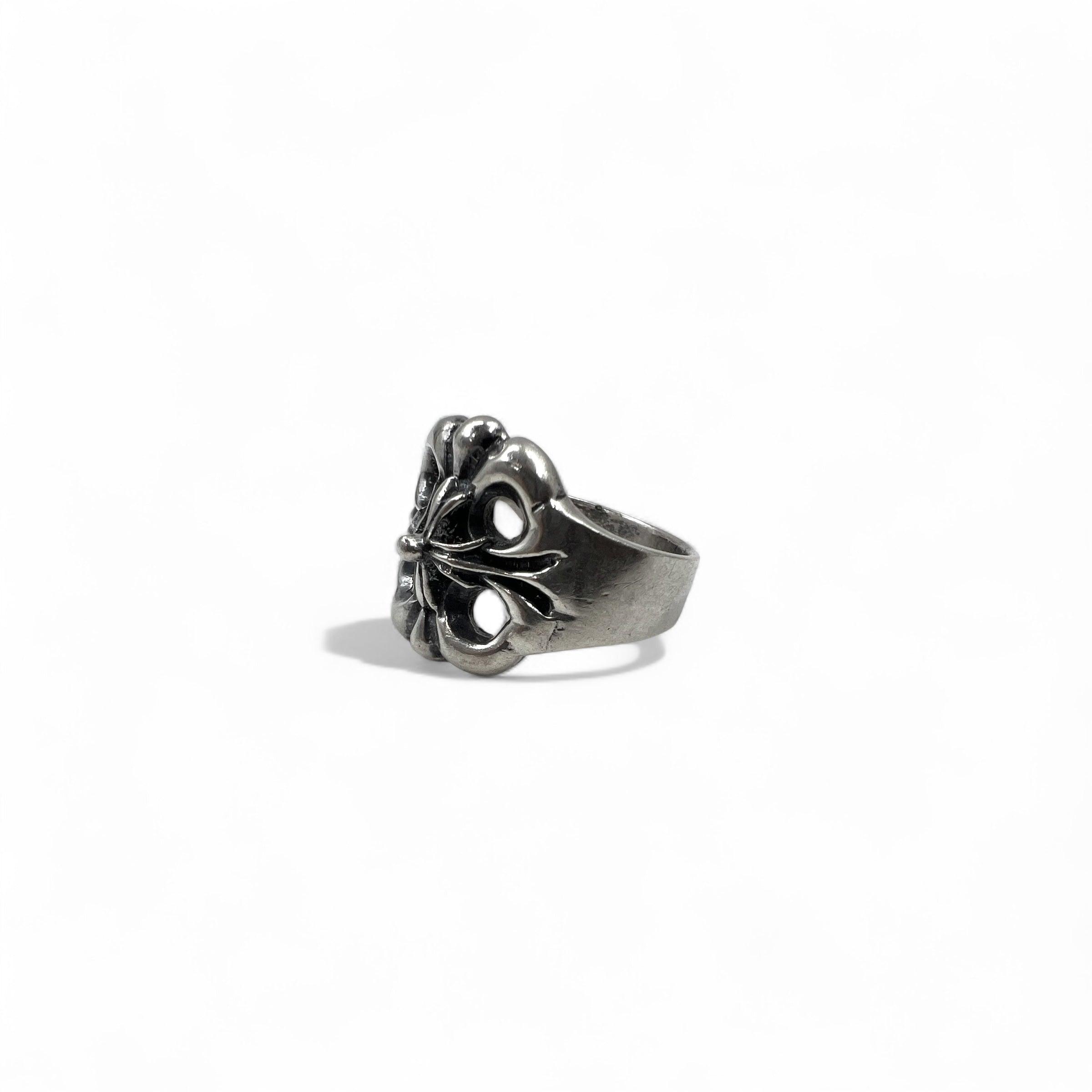 Anello Vintage Argento Floreale Croce Anello Misura 18 Argento 925 Gotico Rock