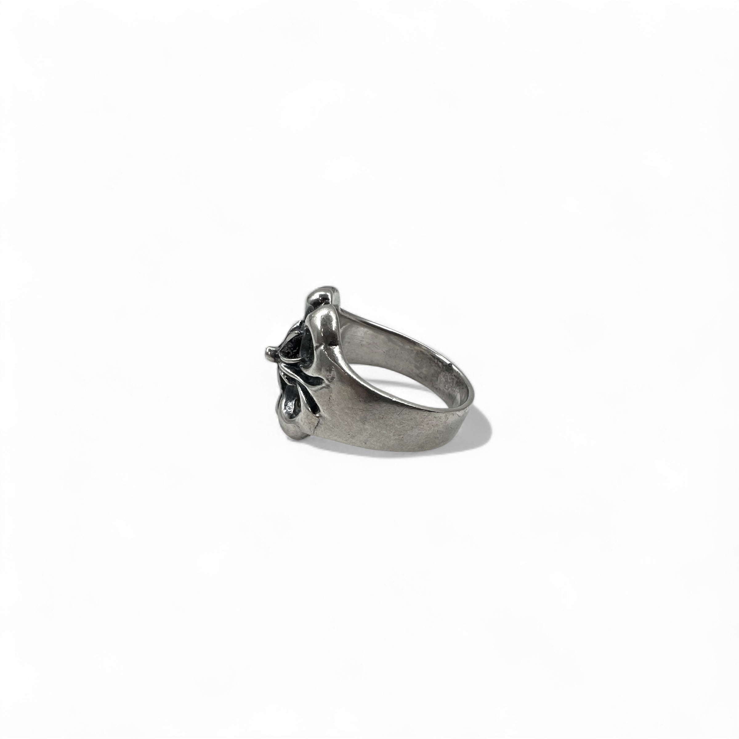 Anello Vintage Argento Floreale Croce Anello Misura 18 Argento 925 Gotico Rock