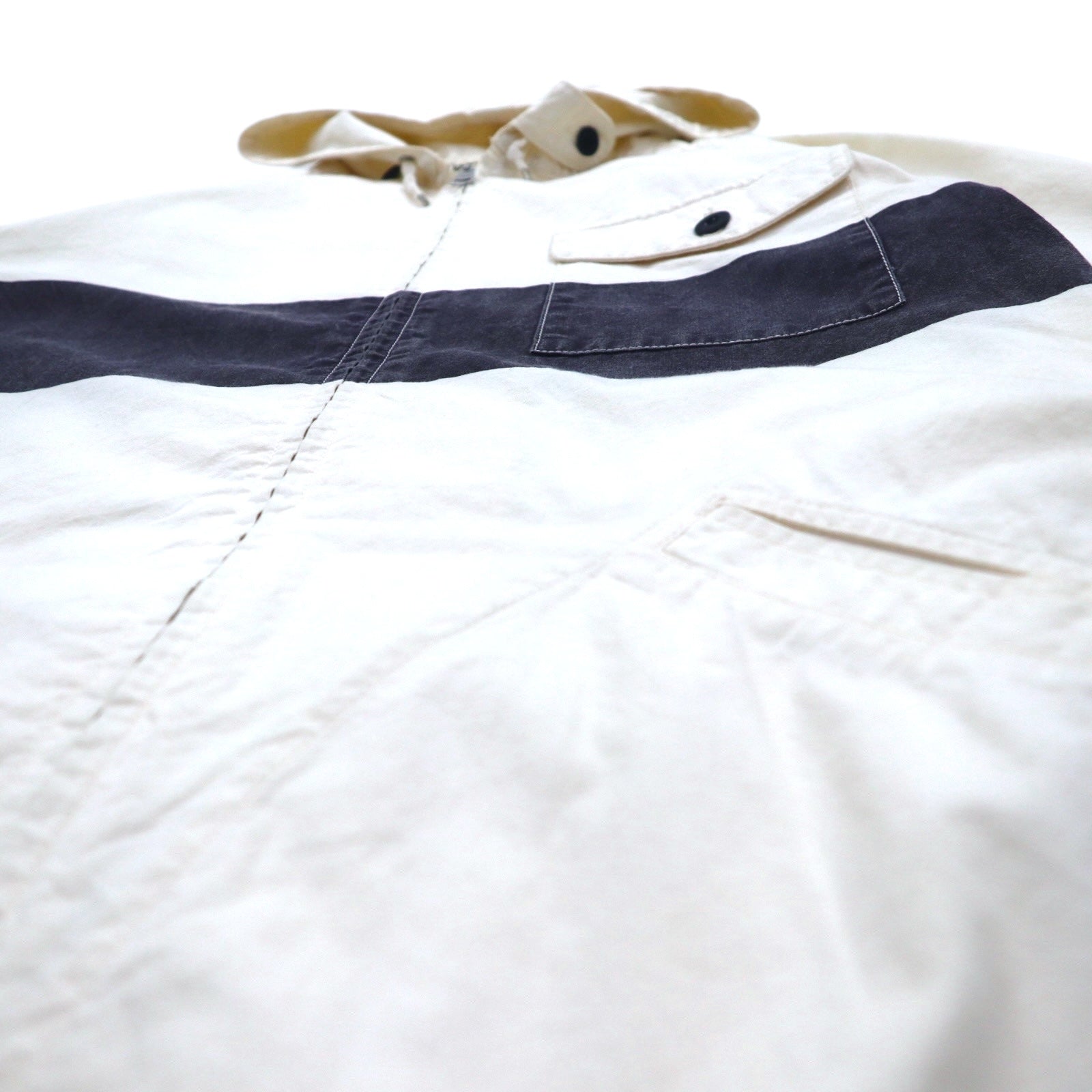 PHIGVEL Felpa con cappuccio "Deck" S bianca, coulisse, WALDES doppia zip, effetto vintage, PMX-OT01 Made in Japan