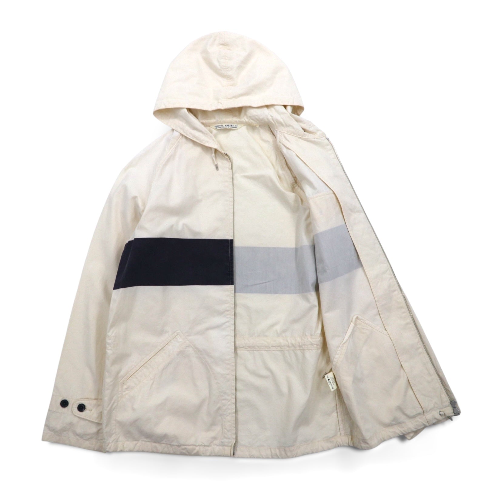 PHIGVEL Felpa con cappuccio "Deck" S bianca, coulisse, WALDES doppia zip, effetto vintage, PMX-OT01 Made in Japan