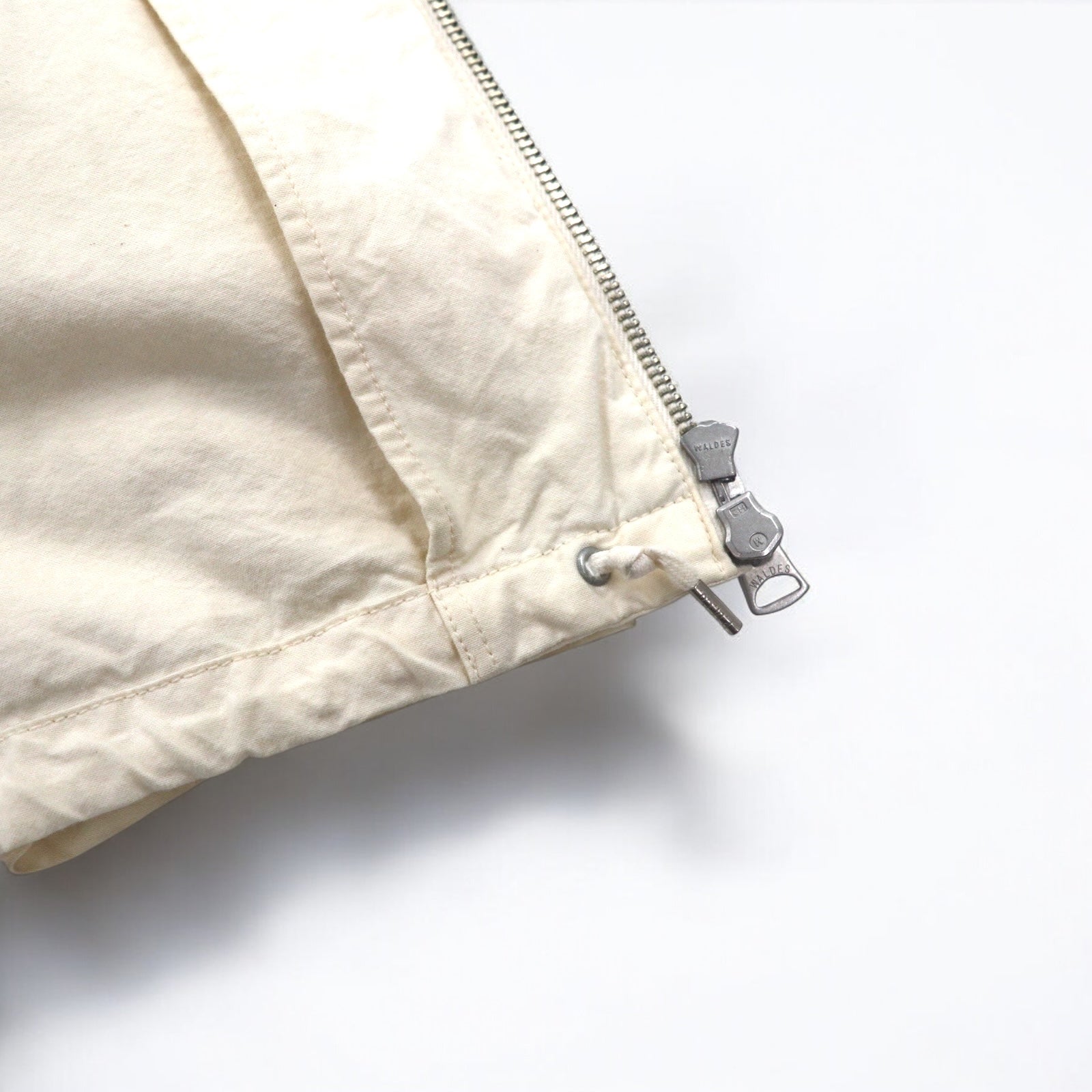 PHIGVEL Felpa con cappuccio "Deck" S bianca, coulisse, WALDES doppia zip, effetto vintage, PMX-OT01 Made in Japan