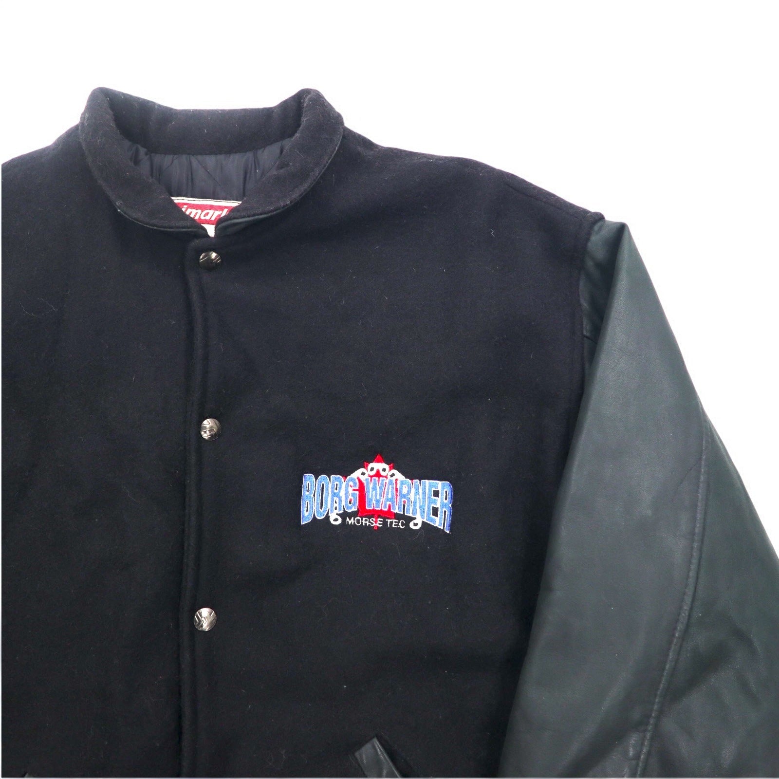 Vintage 90s Varsity Jacket Made in Canada Trimark Giacca College Pelle Nero M Lana Vera Pelle Fodera Trapuntata BORG WARNER