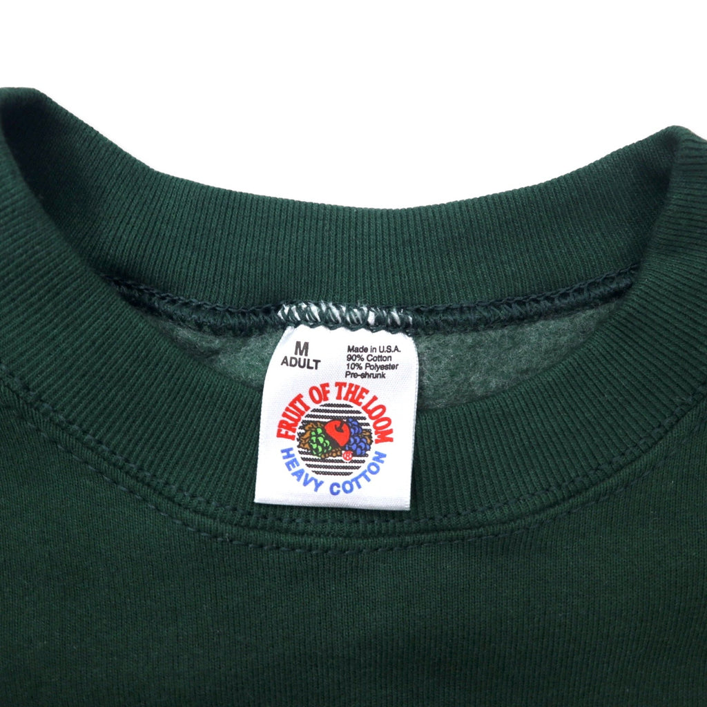FRUIT OF THE LOOM USA, anni '90, felpa ricamata con logo, taglia M, verde, cotone, interno felpato, BANFF CANADA