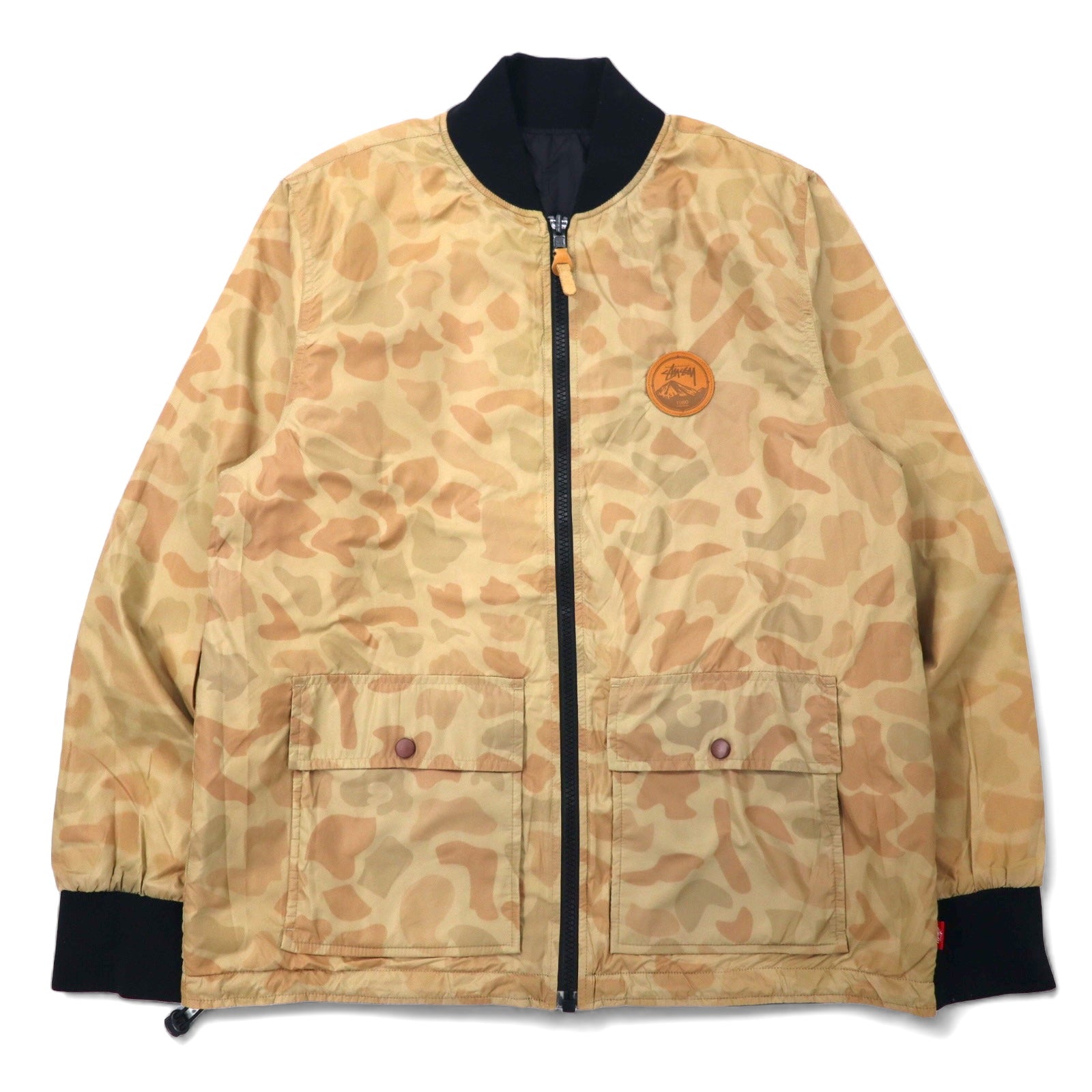 Stussy Giubbotto Aviatore Reversibile Giacca Trapuntata L Beige Camouflage Nero Nylon