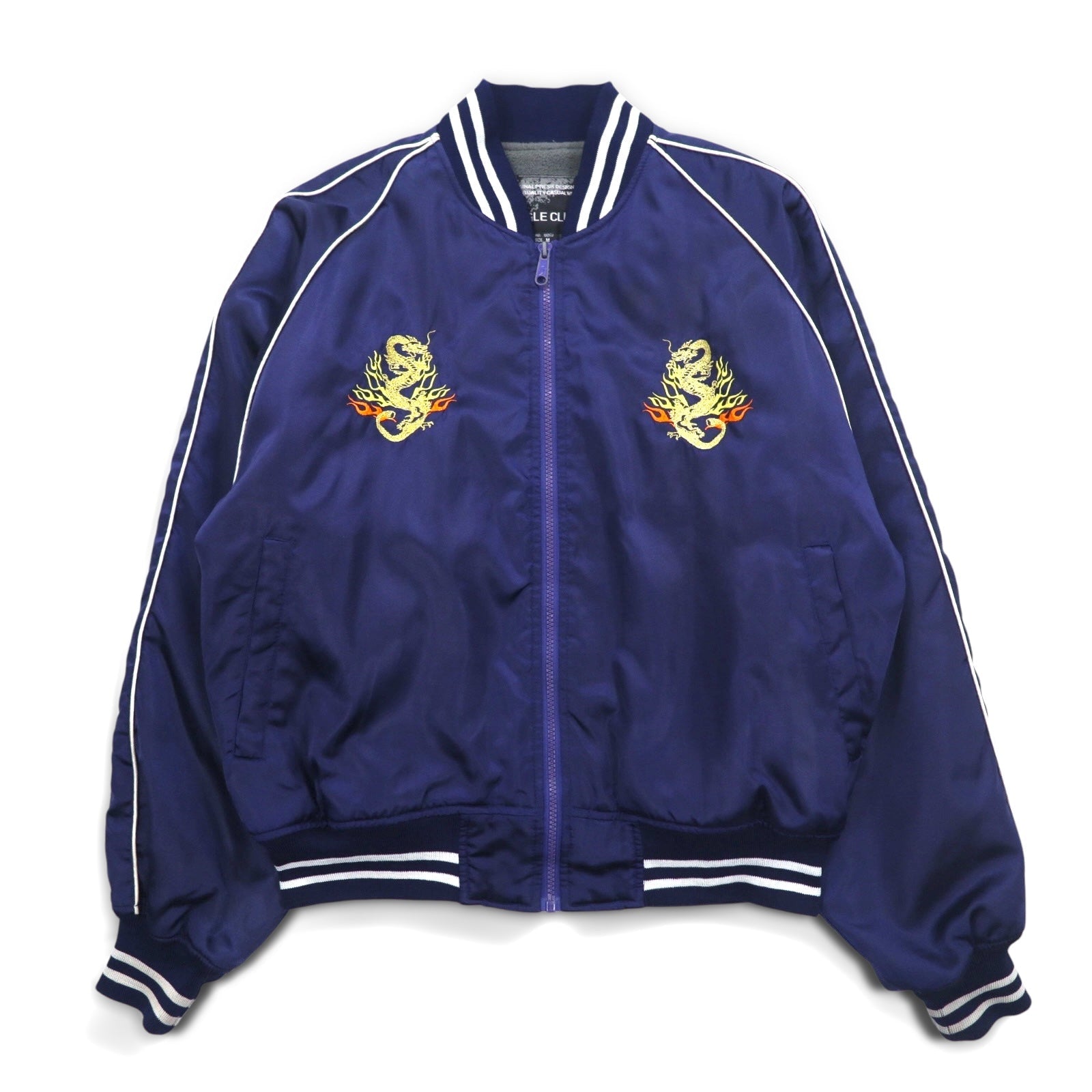Japan Vintage Anni '90 Souvenir Jacket BUGLE CLUB Sukajan M Blu Marino Drago Ricamato