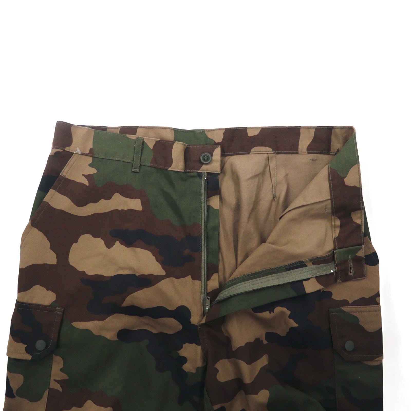 Pantaloni cargo F-2 con doppio strato al ginocchio dell'esercito francese, taglia 96M, colore kaki mimetico BIRMINGHAM / F2 Militare MAGECO, deadstock, nuovo.