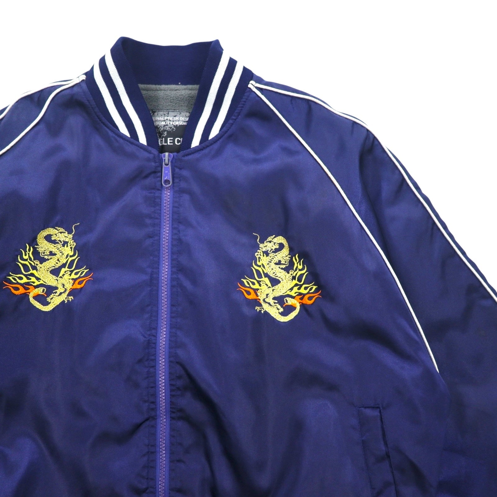 Japan Vintage Anni '90 Souvenir Jacket BUGLE CLUB Sukajan M Blu Marino Drago Ricamato