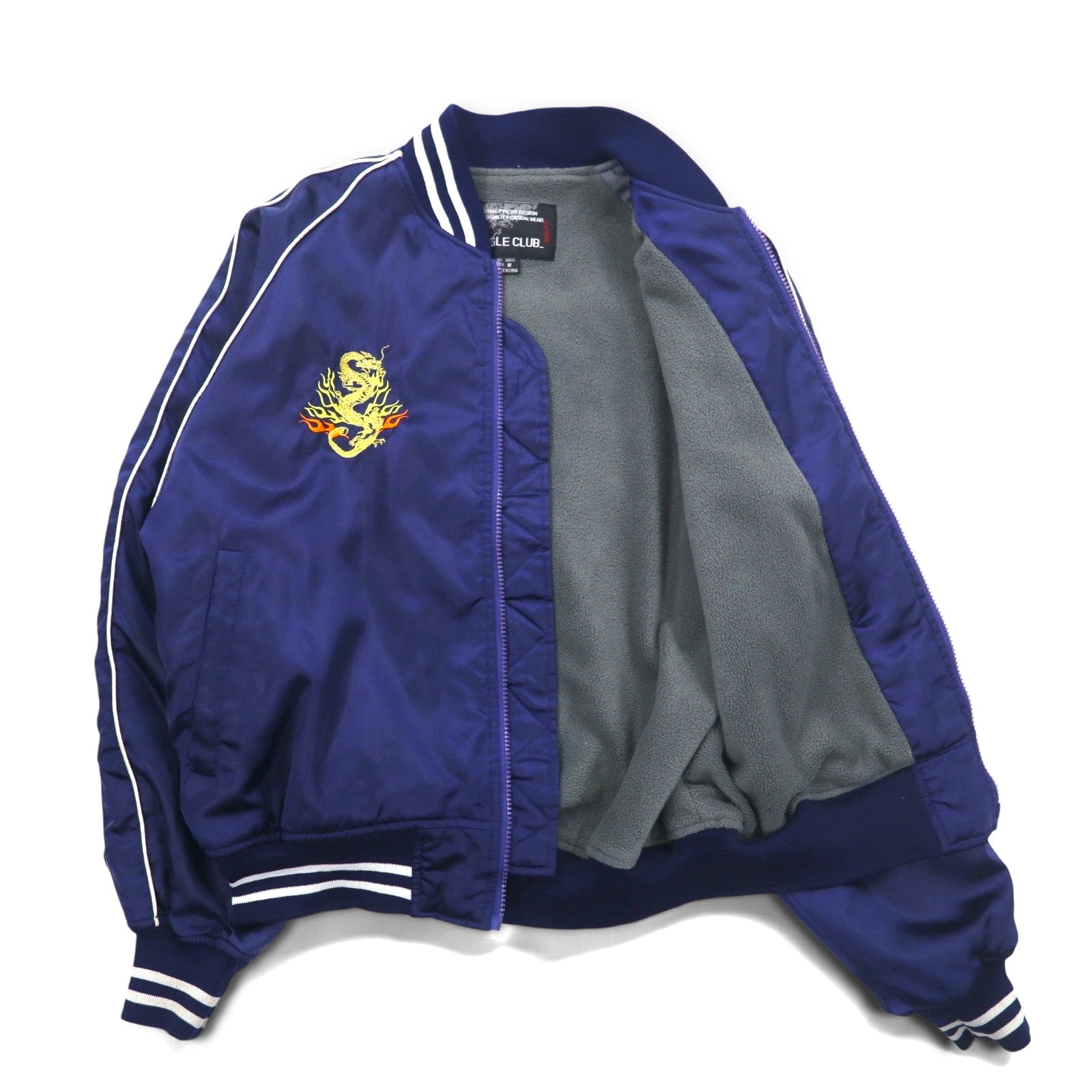 Japan Vintage Anni '90 Souvenir Jacket BUGLE CLUB Sukajan M Blu Marino Drago Ricamato