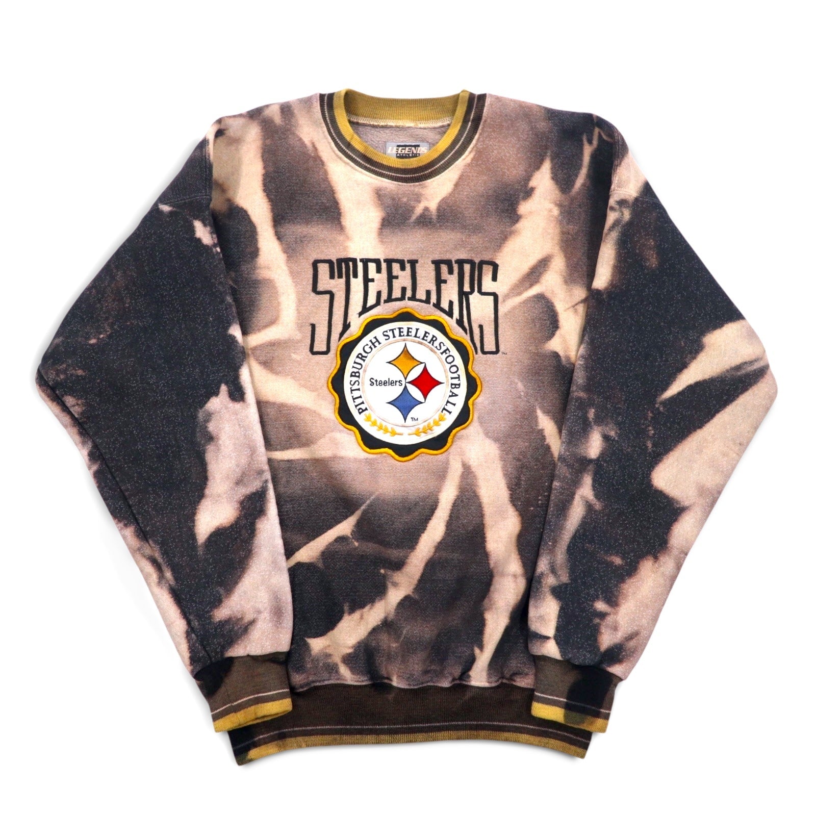 Vintage Anni '90 USA Made Felpa LEGENDS ATHLETIC NFL Tie-dye Sbiancato Felpa XL Nera Pittsburgh Steelers