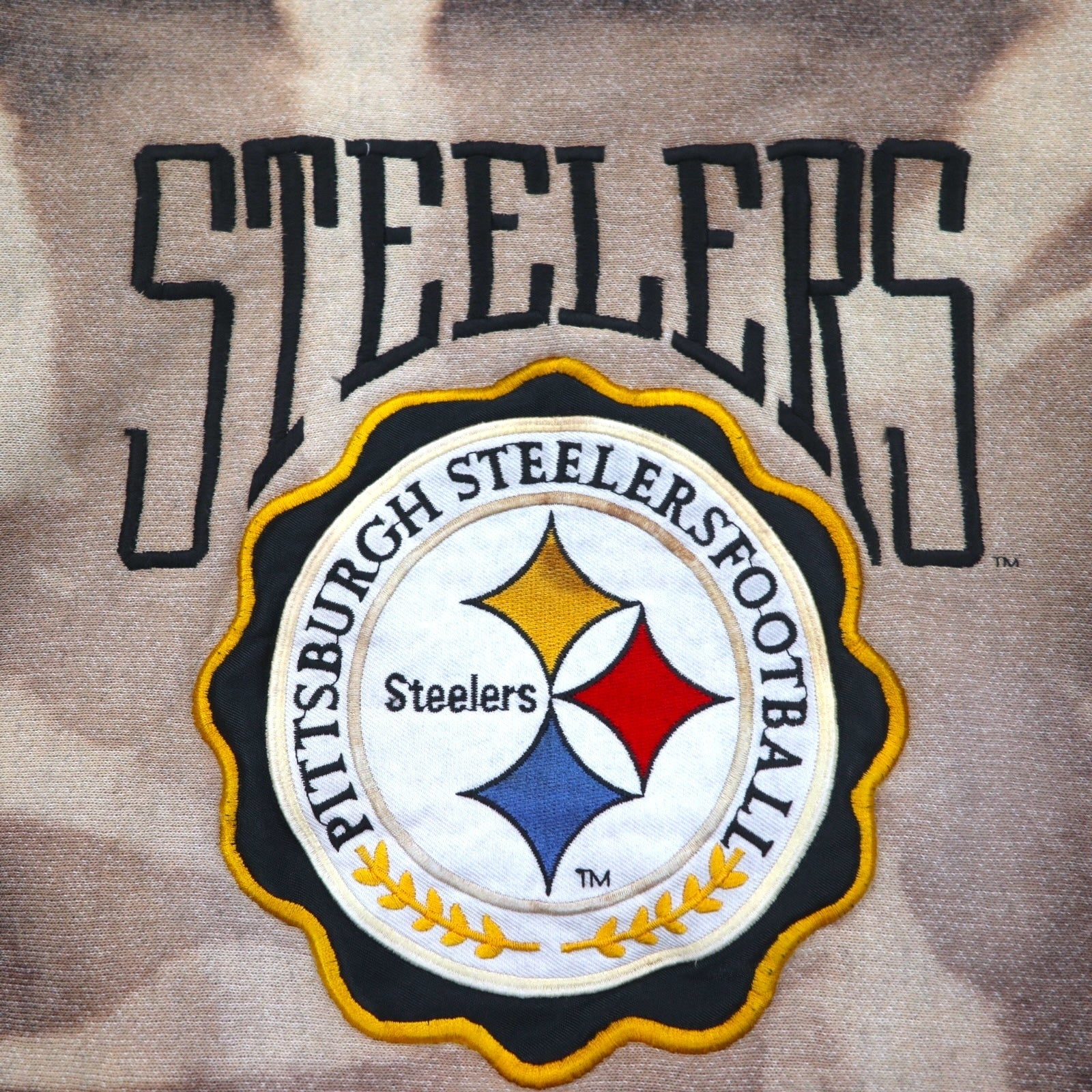 Vintage Anni '90 USA Made Felpa LEGENDS ATHLETIC NFL Tie-dye Sbiancato Felpa XL Nera Pittsburgh Steelers