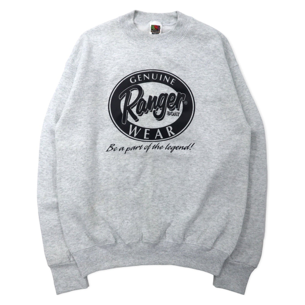 FRUIT OF THE LOOM Anni '90 BEST Stampa Felpa L Grigio Cotone Interno spazzolato Ranger BOAT