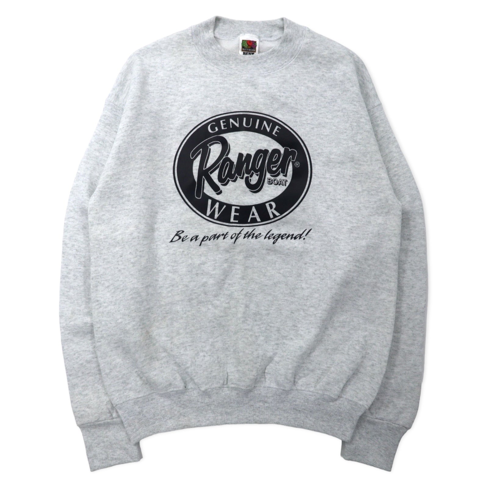 FRUIT OF THE LOOM Anni '90 BEST Stampa Felpa L Grigio Cotone Interno spazzolato Ranger BOAT