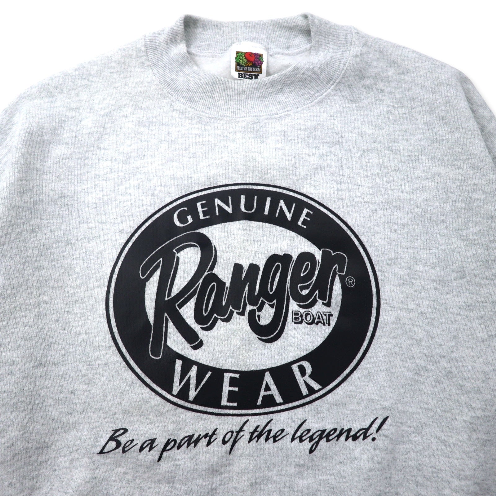 FRUIT OF THE LOOM Anni '90 BEST Stampa Felpa L Grigio Cotone Interno spazzolato Ranger BOAT