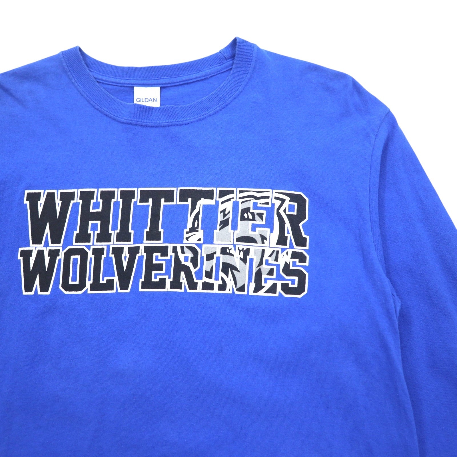 GILDAN T-shirt a maniche lunghe con stampa college, taglia M, blu, WHITTIER WOLVERINES, made in Honduras