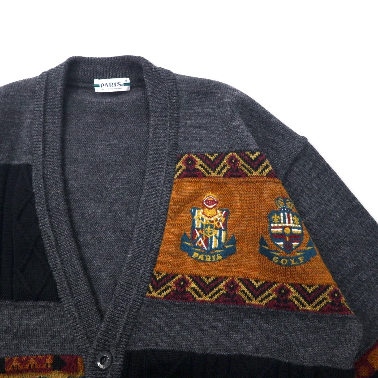 PARIS Cardigan a maglia retrò M Grigio Lana Fabbricato in Giappone