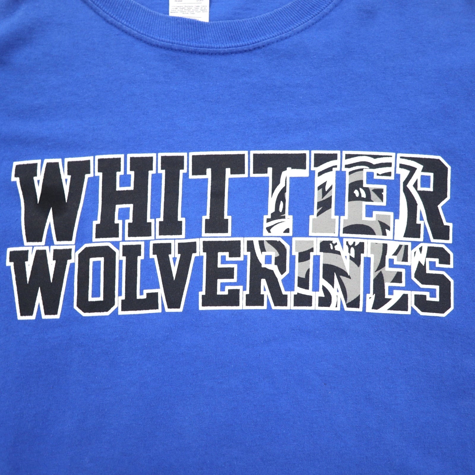 GILDAN T-shirt a maniche lunghe con stampa college, taglia M, blu, WHITTIER WOLVERINES, made in Honduras