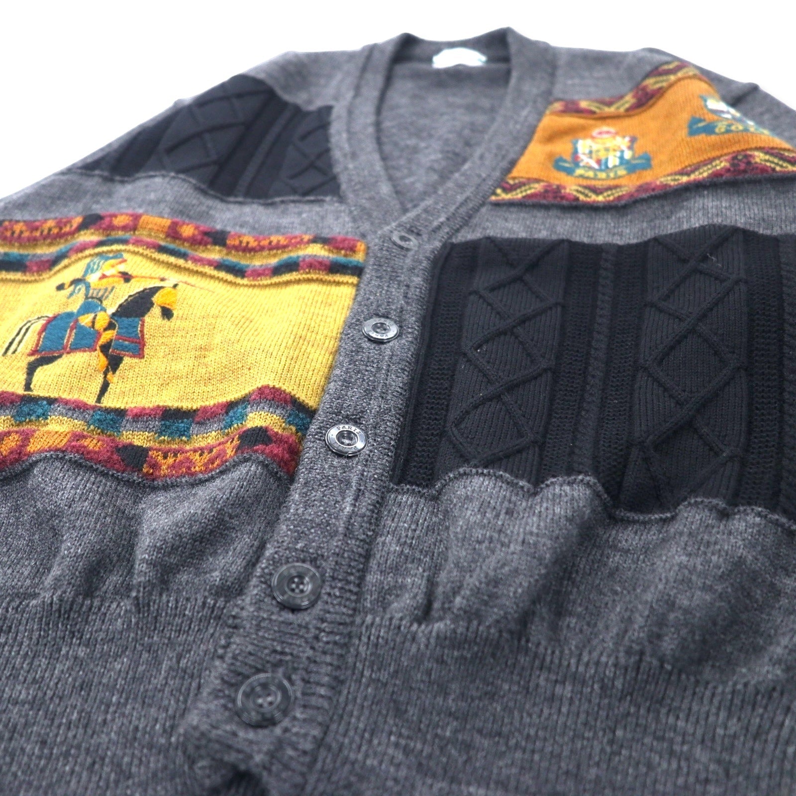 PARIS Cardigan a maglia retrò M Grigio Lana Fabbricato in Giappone