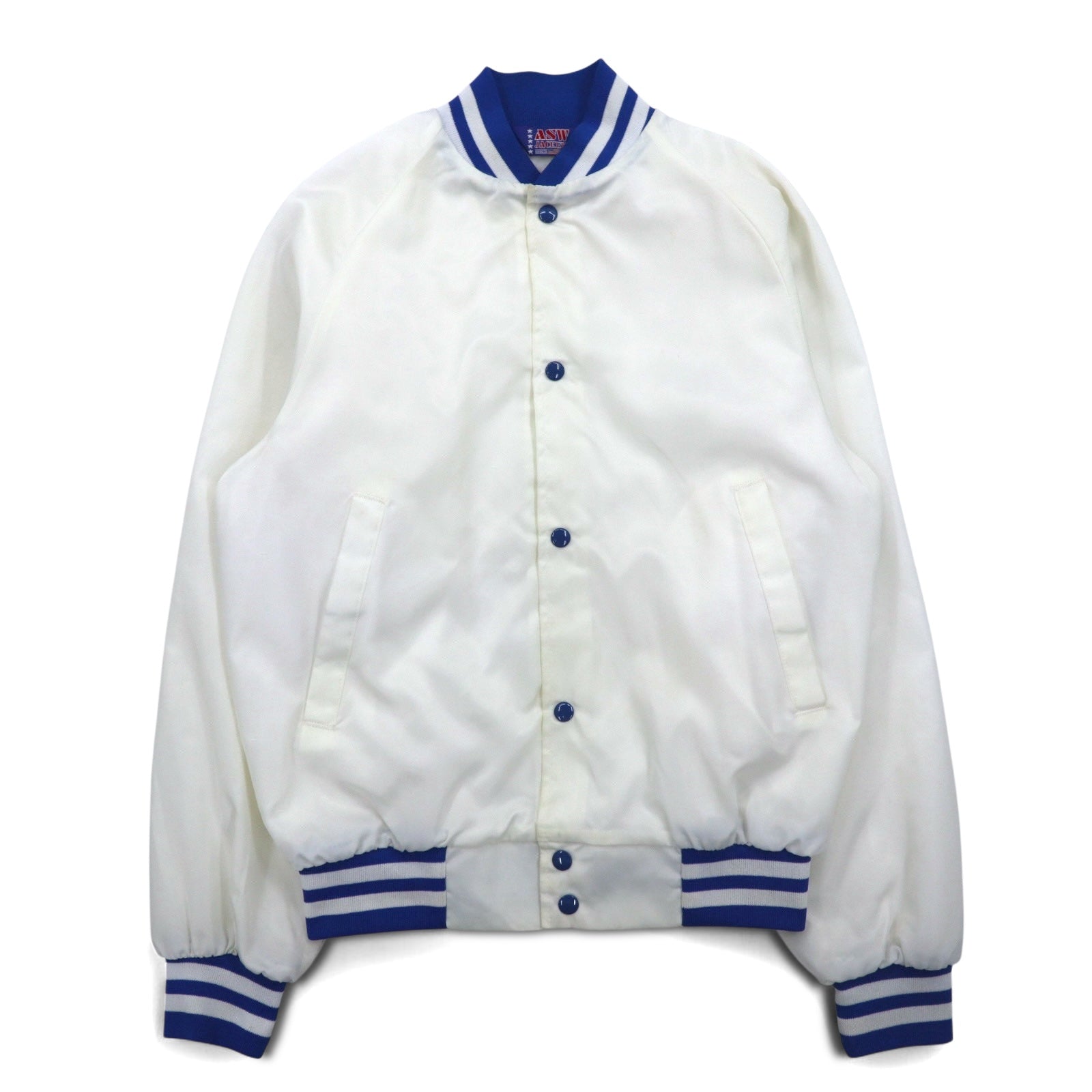 Giacca Varsity ASW JACKETS in raso, anni '90, Made in USA, taglia L, colore bianco, in nylon.