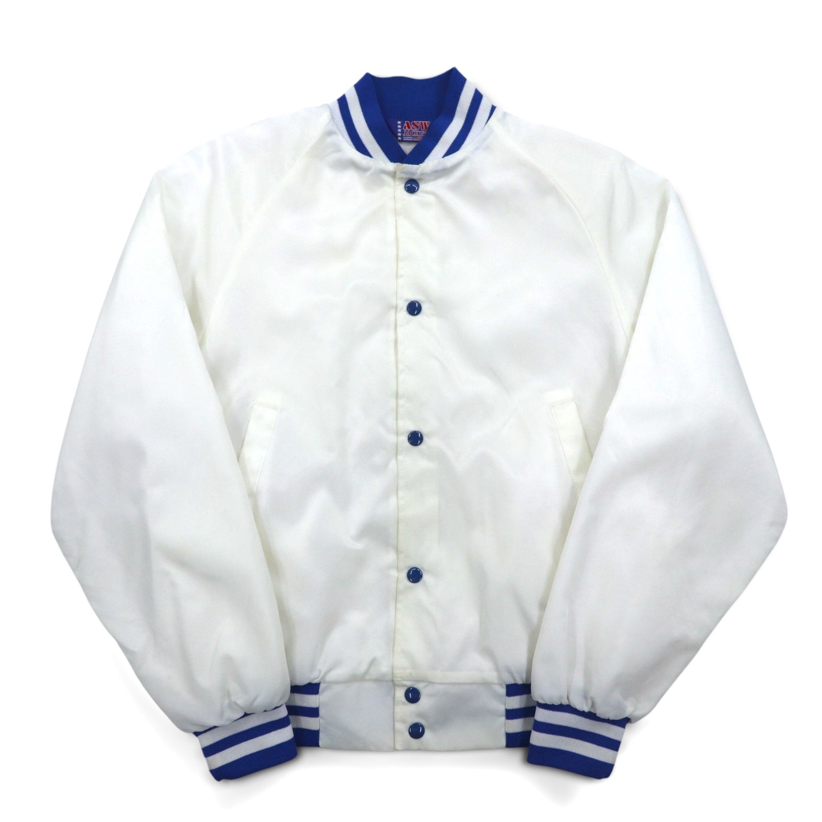 Giacca Varsity ASW JACKETS in raso, anni '90, Made in USA, taglia L, colore bianco, in nylon.