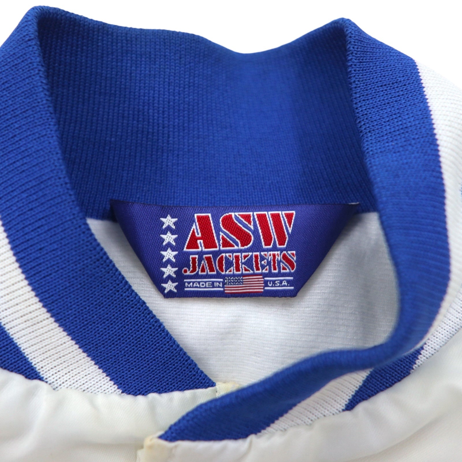 Giacca Varsity ASW JACKETS in raso, anni '90, Made in USA, taglia L, colore bianco, in nylon.