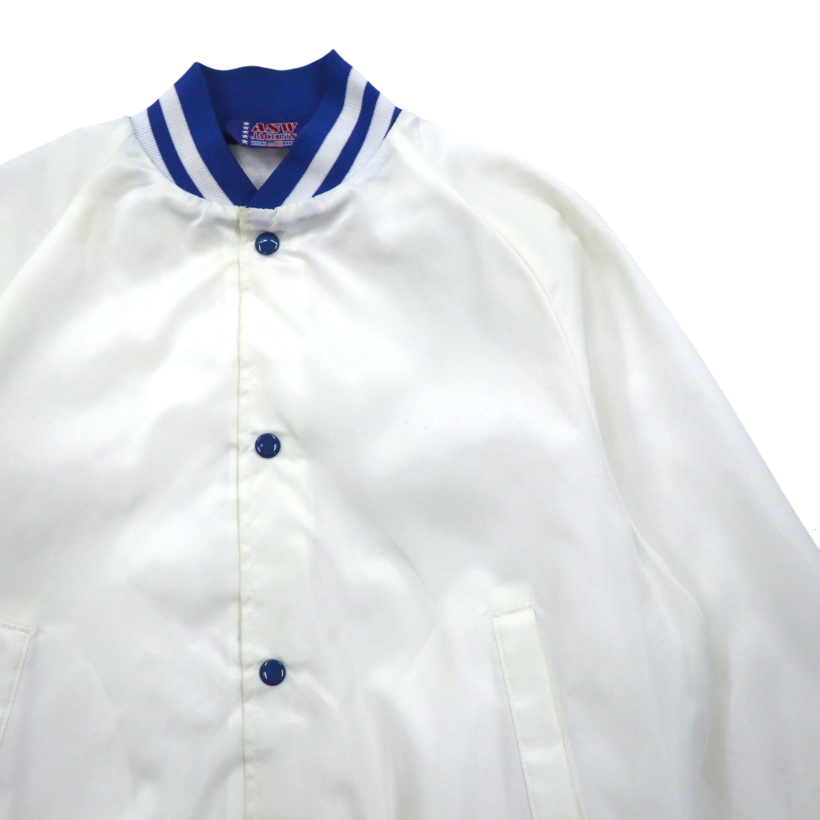 Giacca Varsity ASW JACKETS in raso, anni '90, Made in USA, taglia L, colore bianco, in nylon.