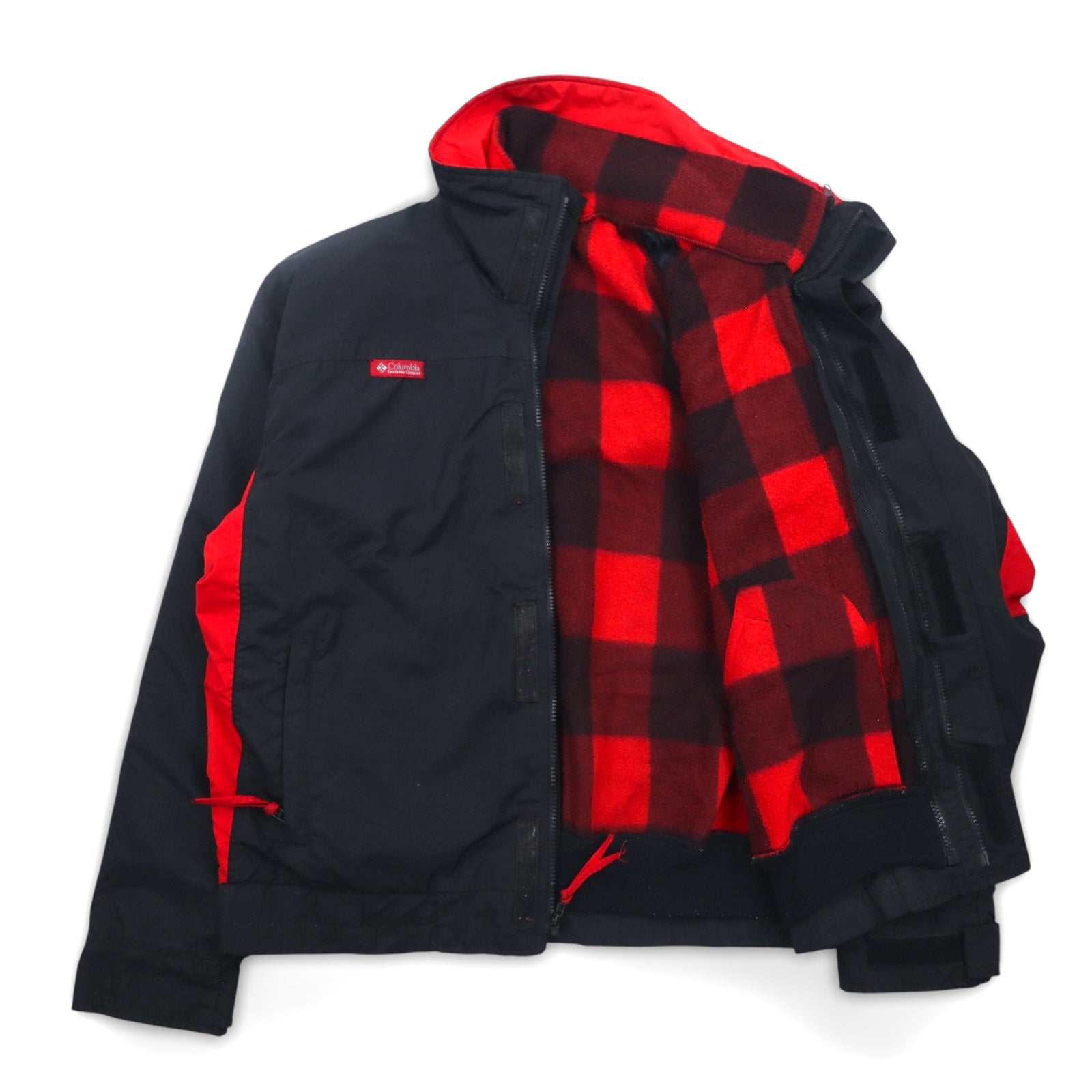 Columbia anni '90 3WAY Giacca a vento con interno in pile Taglia L Nero Rosso a quadri Bugaboo