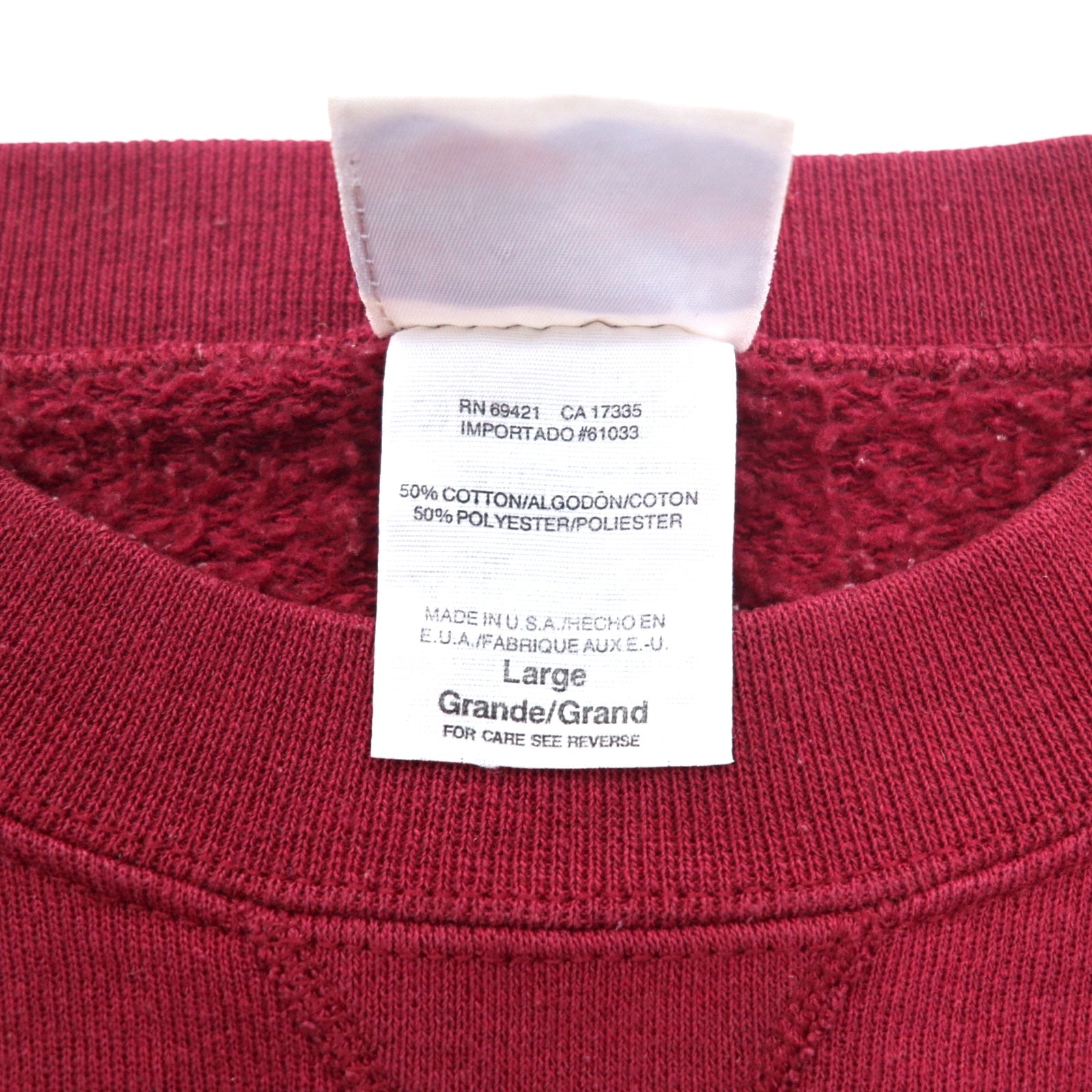 Reebok anni '90, made in USA, felpa girocollo con logo Vector a V sul davanti, taglia L, bordeaux, cotone, stampa
