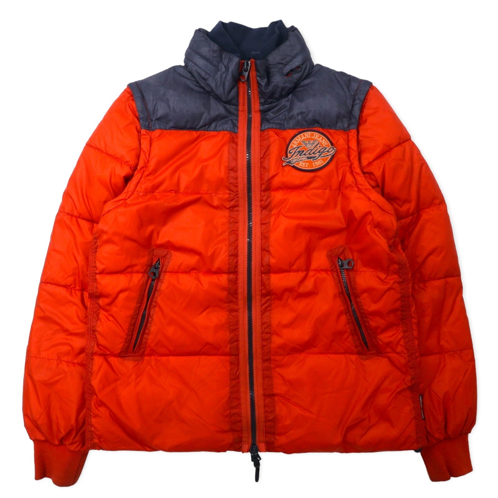ARMANI JEANS piumino 2 vie gilet piumino 46 arancione poliestere maniche staccabili stampa logo sul retro