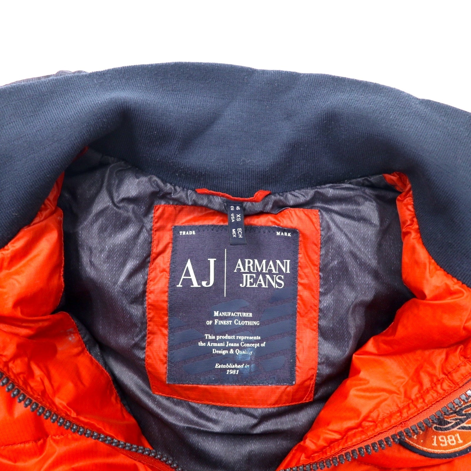 ARMANI JEANS piumino 2 vie gilet piumino 46 arancione poliestere maniche staccabili stampa logo sul retro