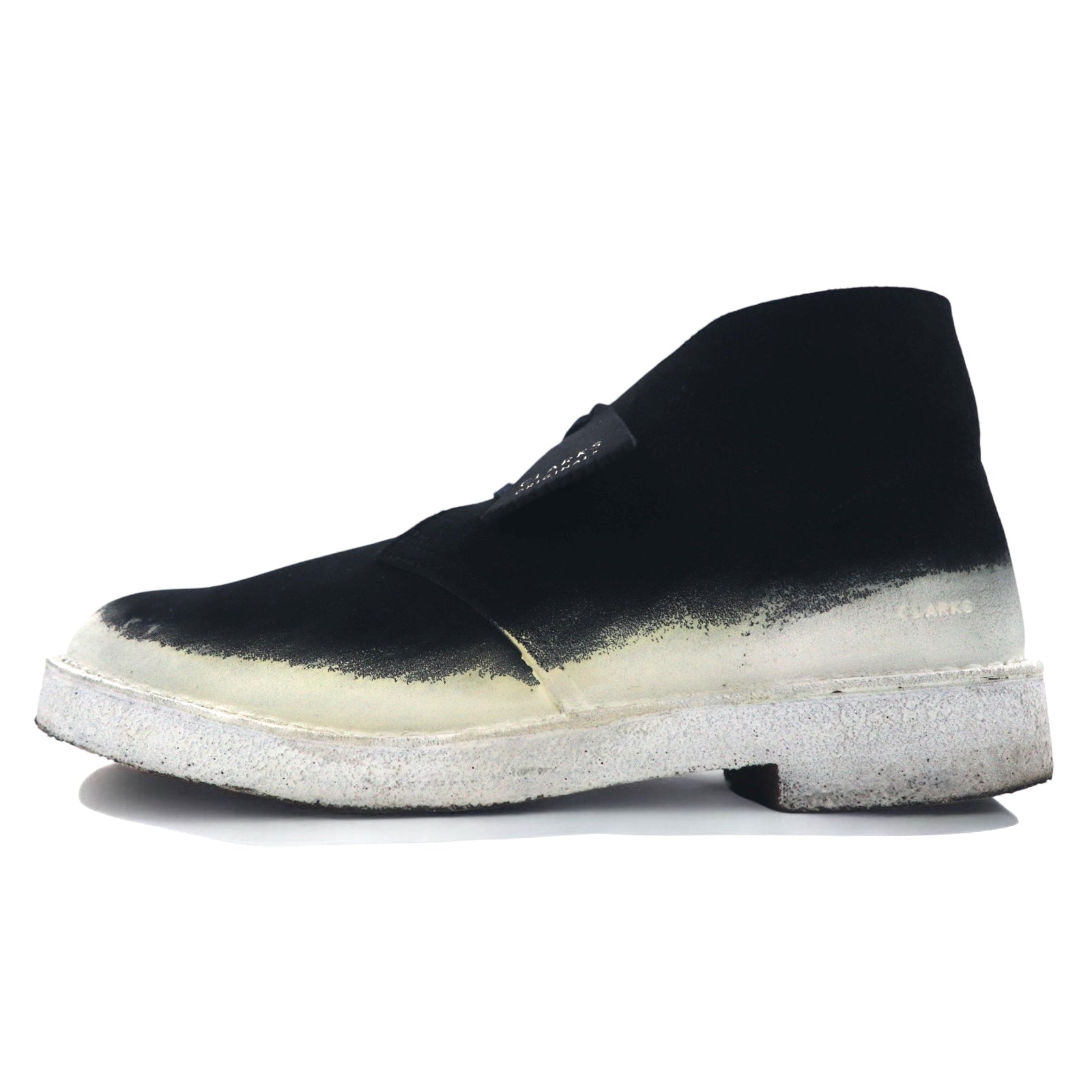 Clarks, edizione speciale 70° anniversario, prodotto in Portogallo, Desert Boot 221, 26.5cm, pelle scamosciata nera, con design personalizzato a spruzzo 22SP-I