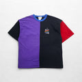 Roots SPORTING GOODS T-shirt color block anni '90, made in Canada, taglia XL, nera, ricamo a punto singolo