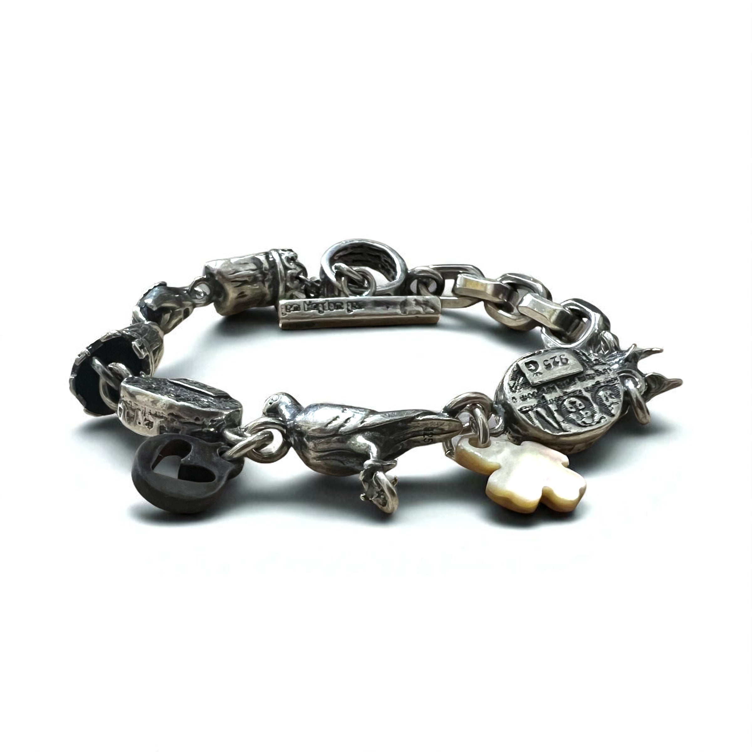 GEM KINGDOM Bracciale a maglie con chiusura a T Argento 925 Cuore Trifoglio Catena Trattato da H.P.FRANCE