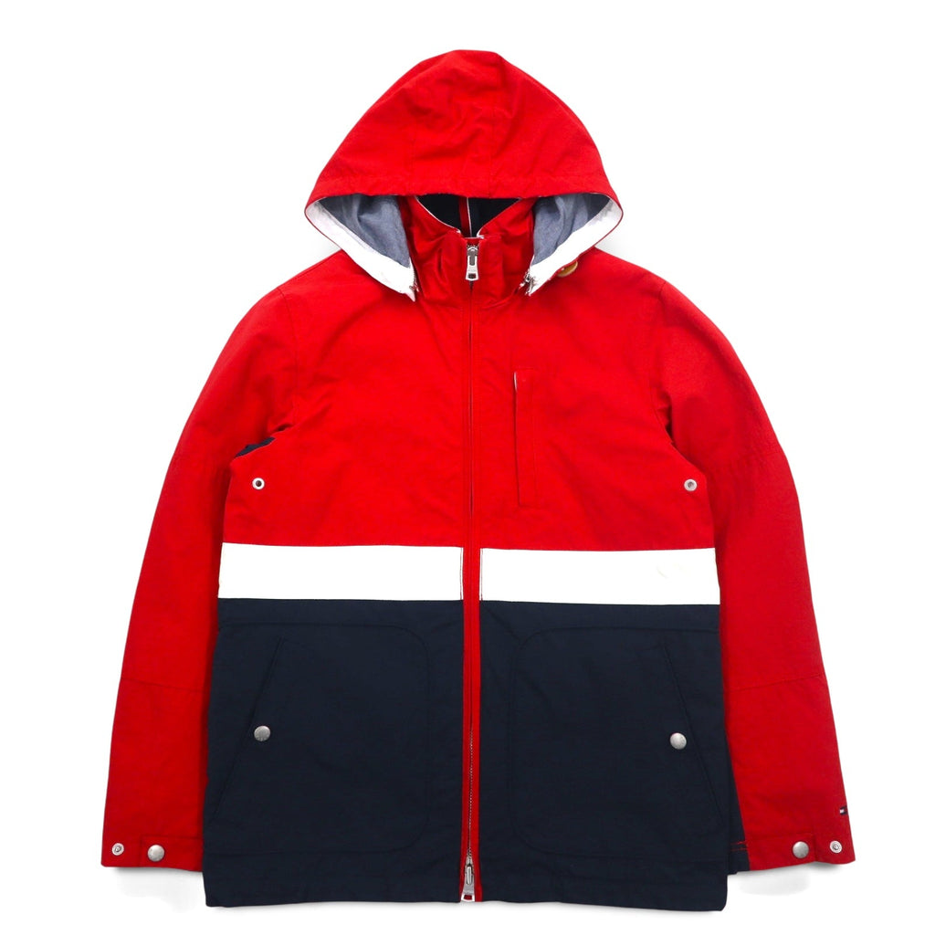 TOMMY HILFIGER giacca a vela giacca a vento M rossa tricolore doppia zip cappuccio staccabile