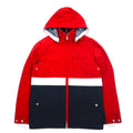 TOMMY HILFIGER giacca a vela giacca a vento M rossa tricolore doppia zip cappuccio staccabile