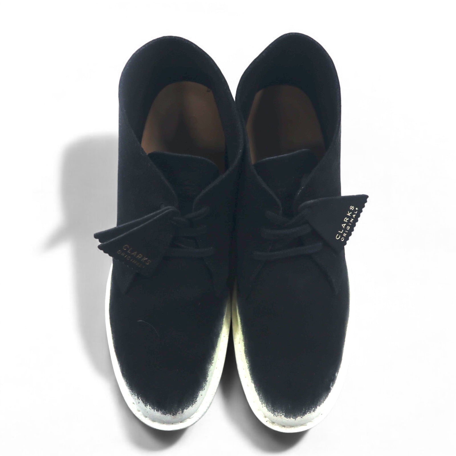 Clarks, edizione speciale 70° anniversario, prodotto in Portogallo, Desert Boot 221, 26.5cm, pelle scamosciata nera, con design personalizzato a spruzzo 22SP-I