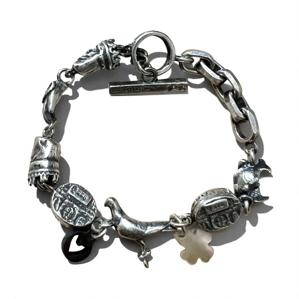 GEM KINGDOM Bracciale a maglie con chiusura a T Argento 925 Cuore Trifoglio Catena Trattato da H.P.FRANCE