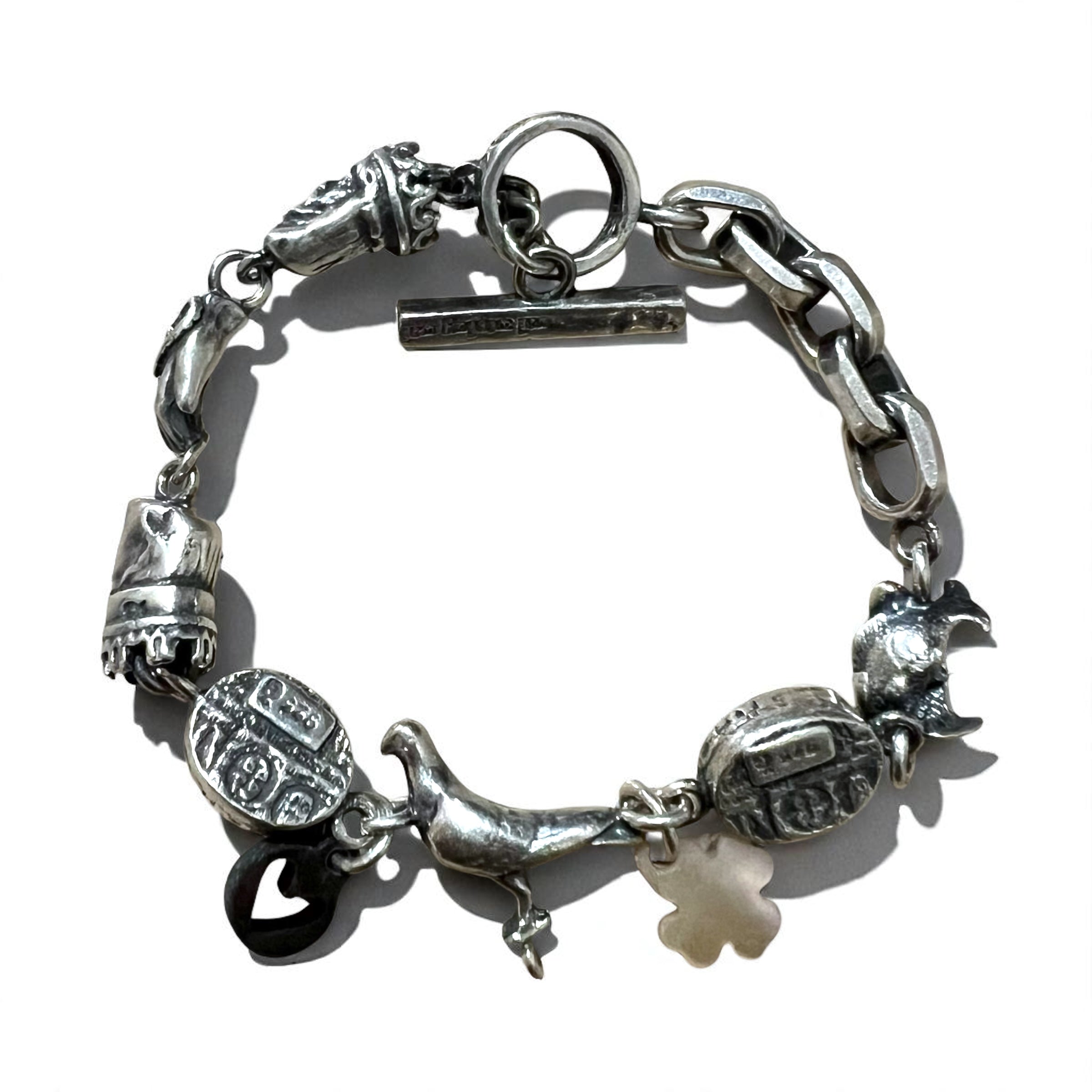 GEM KINGDOM Bracciale a maglie con chiusura a T Argento 925 Cuore Trifoglio Catena Trattato da H.P.FRANCE