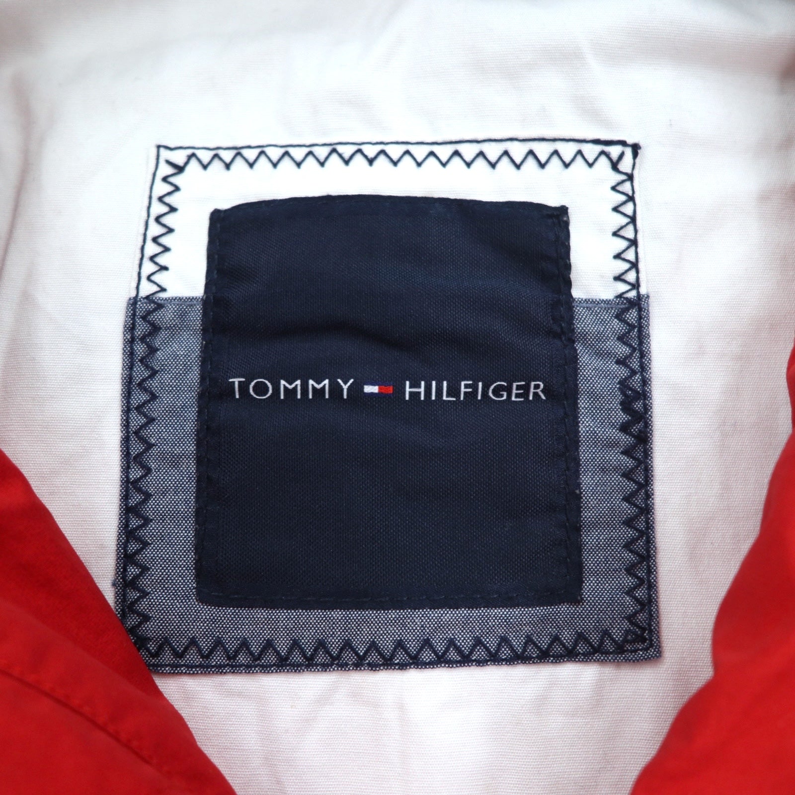 TOMMY HILFIGER giacca a vela giacca a vento M rossa tricolore doppia zip cappuccio staccabile