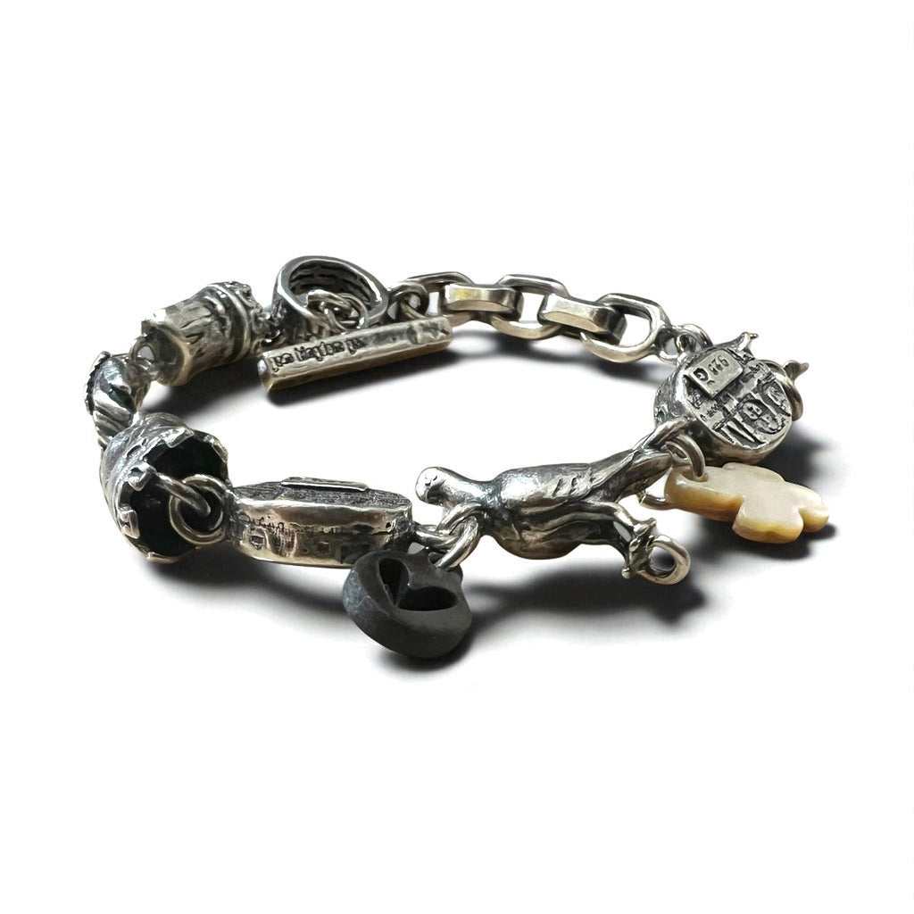 GEM KINGDOM Bracciale a maglie con chiusura a T Argento 925 Cuore Trifoglio Catena Trattato da H.P.FRANCE